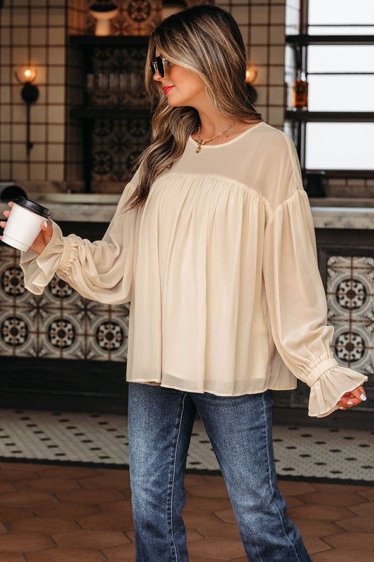 Ruffle Pleated Chiffon Blouse