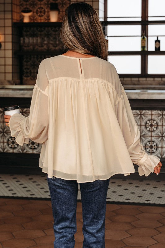 Ruffle Pleated Chiffon Blouse