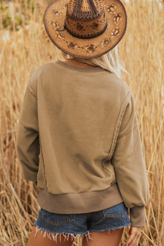 Khaki Splicing Sherpa Pullover