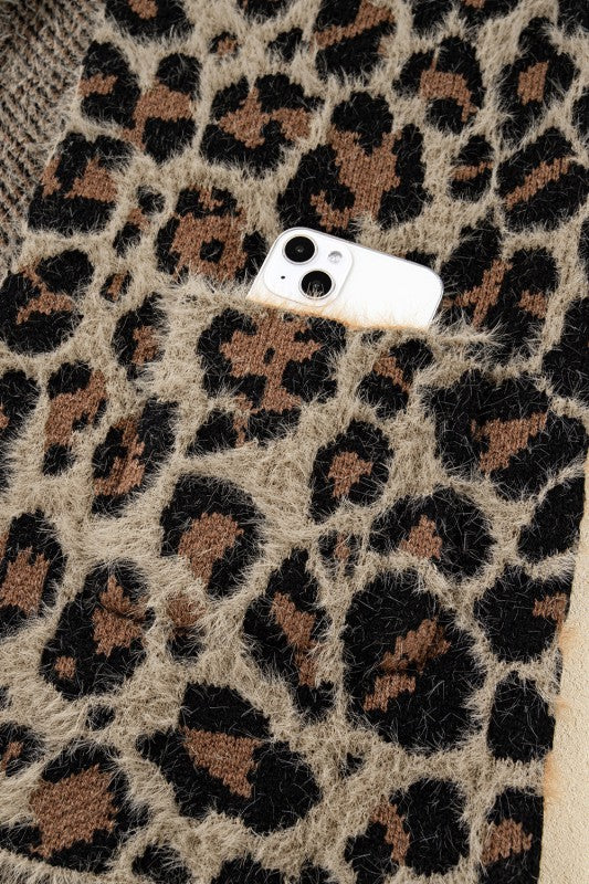 Textured Leopard Open Cardigan