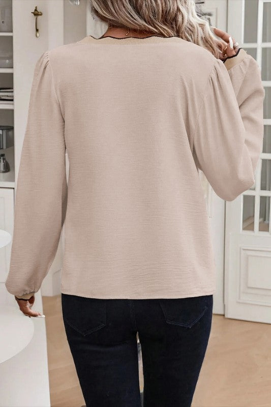Ivory & Black Contrast Trim Blouse