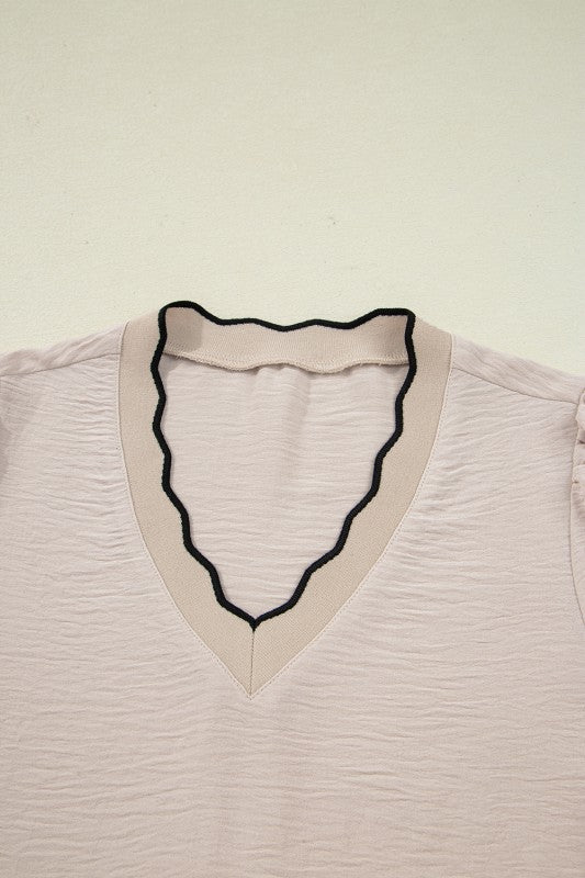 Ivory & Black Contrast Trim Blouse