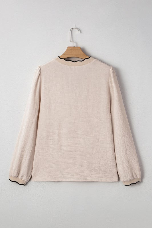 Ivory & Black Contrast Trim Blouse