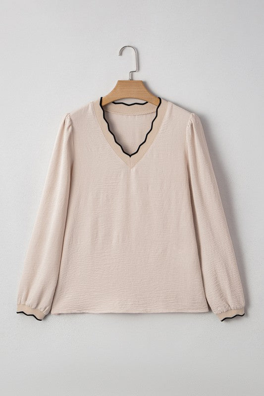 Ivory & Black Contrast Trim Blouse