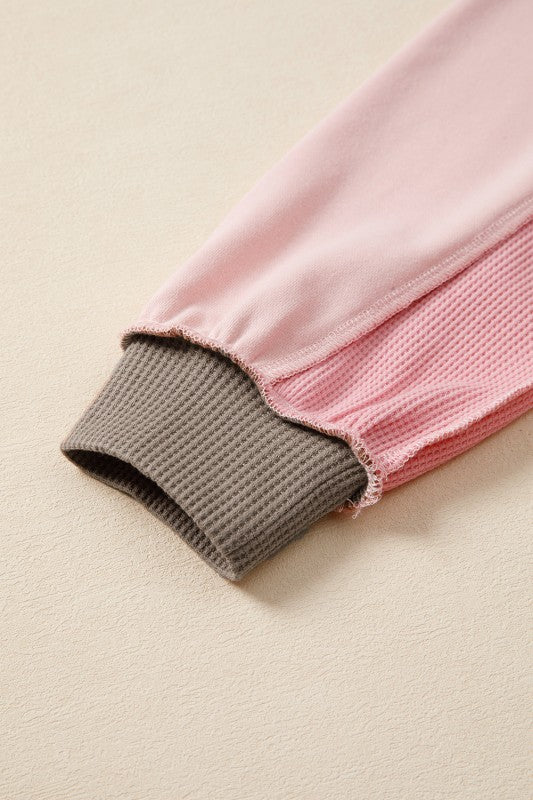 Soft Pink Waffle Patch Top