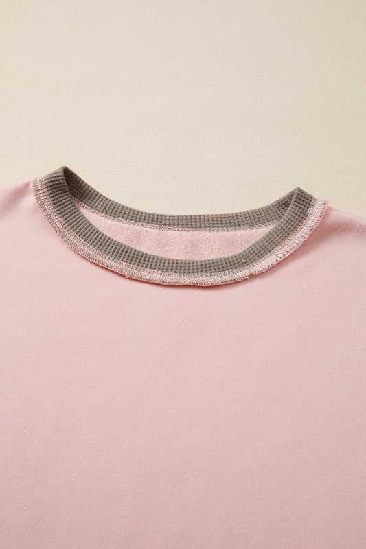 Soft Pink Waffle Patch Top