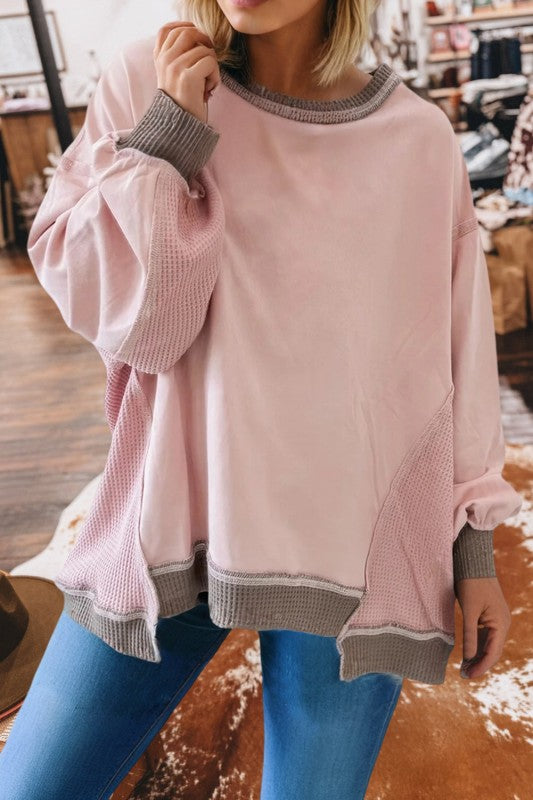 Soft Pink Waffle Patch Top