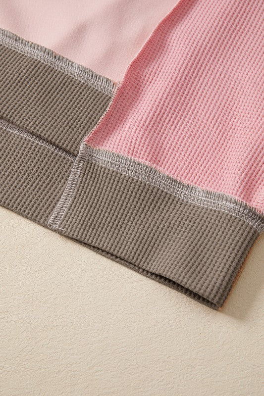 Soft Pink Waffle Patch Top