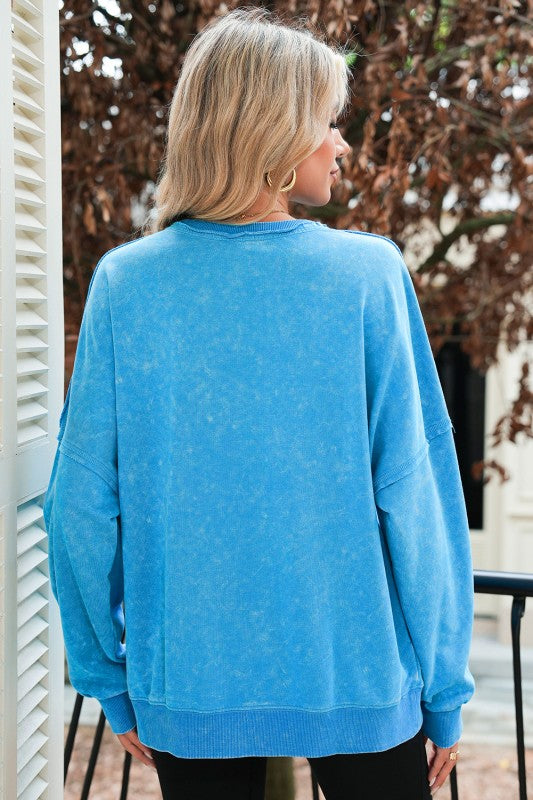 Blue Acid Wash Pullover