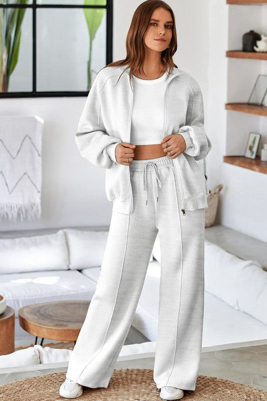 Cotton Blend Zip Up Lounge Set - 2
