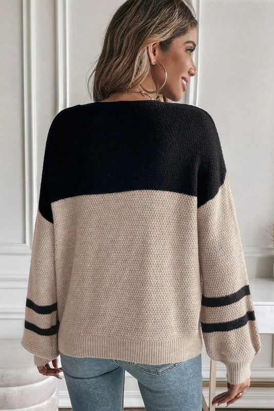 Knit Striped Sleeve Pullover - 2