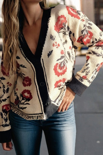 Floral Knit Button Cardigan - 2