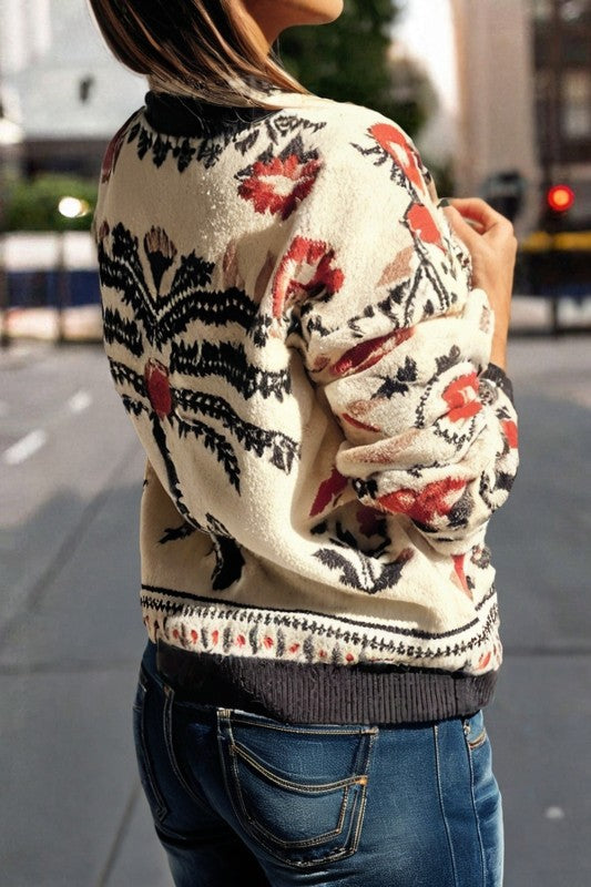 Floral Knit Button Cardigan - 2
