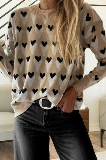 Geo Knit Heart Pullover Sweater