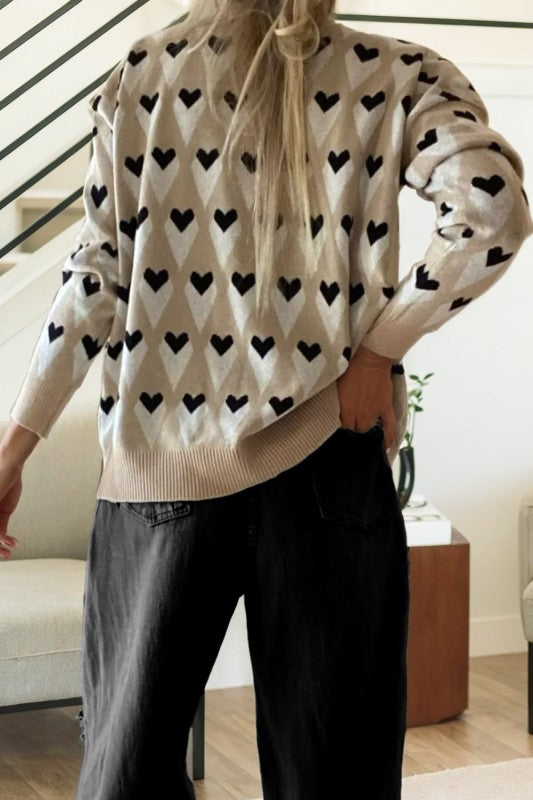 Geo Knit Heart Pullover Sweater