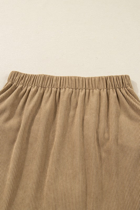 Khaki Corduroy Button Skirt - 2