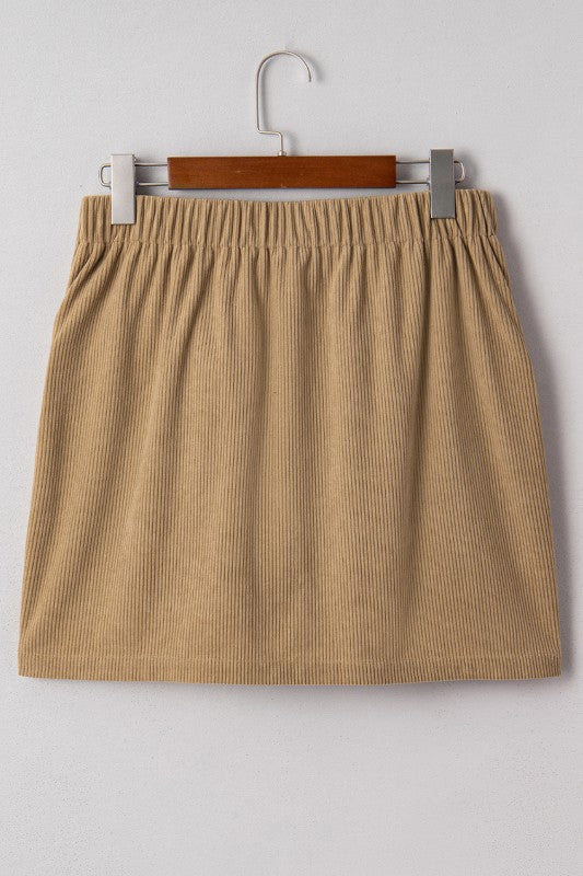 Khaki Corduroy Button Skirt - 2