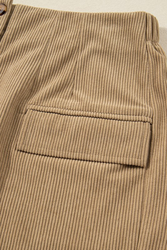 Khaki Corduroy Button Skirt - 2