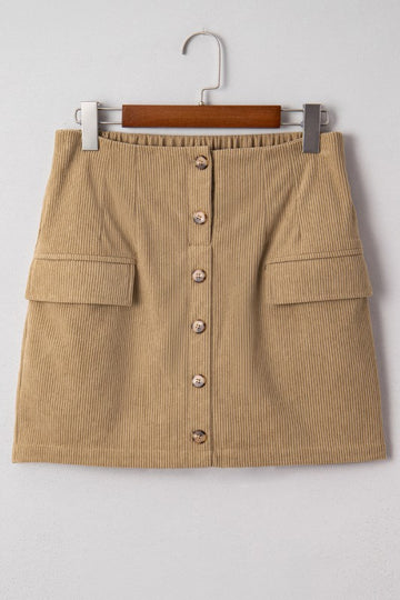 Khaki Corduroy Button Skirt - 2
