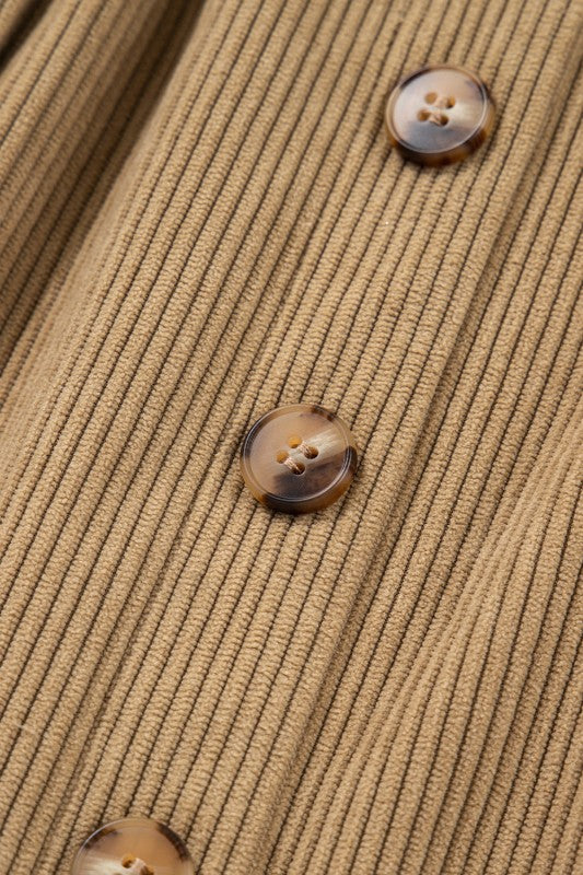 Khaki Corduroy Button Skirt - 2