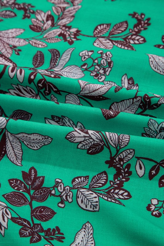 Shirred Green and Floral Blouse