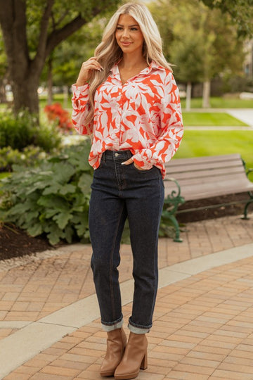 Fall Print Button Front Top