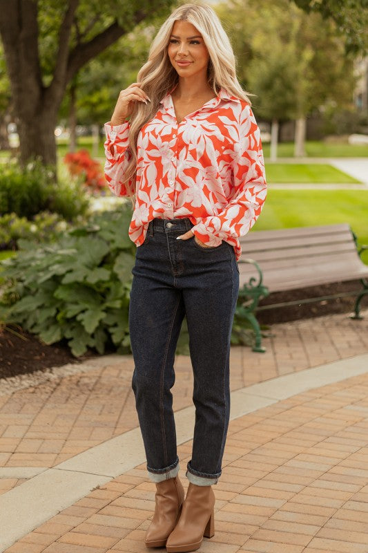 Fall Print Button Front Top