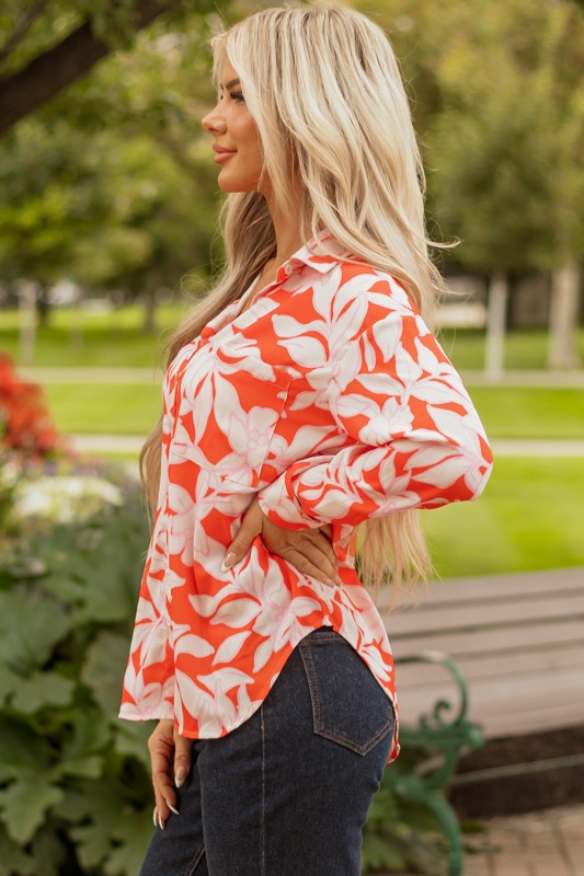 Fall Print Button Front Top
