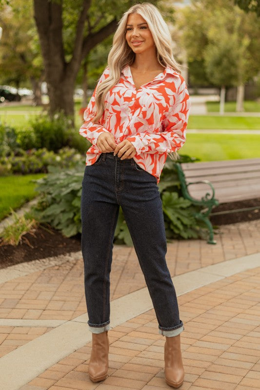 Fall Print Button Front Top