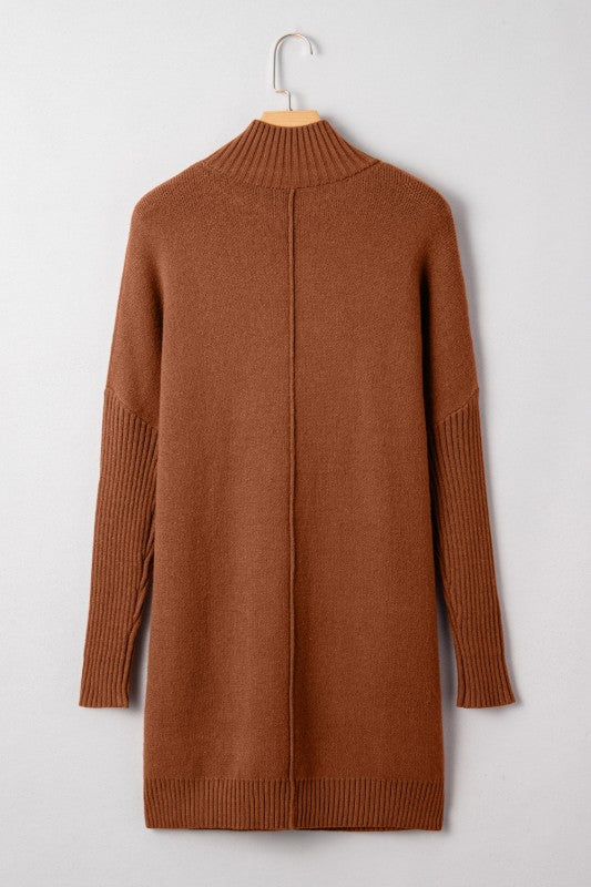 Autumn Brown Exposed Seam Sweater Dress