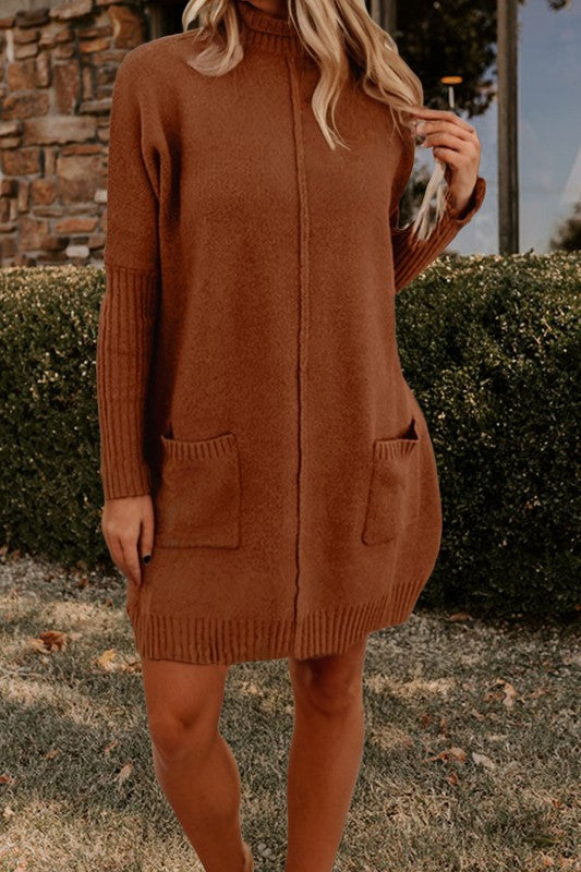 Autumn Brown Exposed Seam Sweater Dress