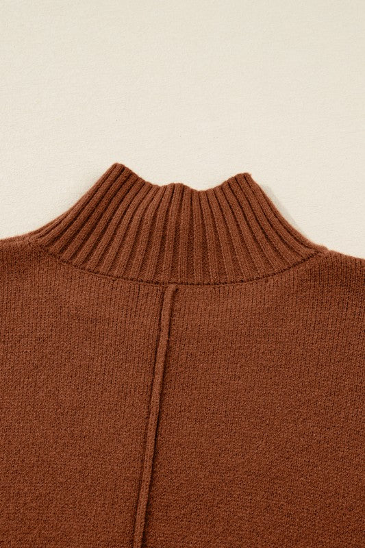 Autumn Brown Exposed Seam Sweater Dress