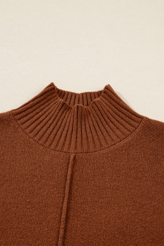 Autumn Brown Exposed Seam Sweater Dress
