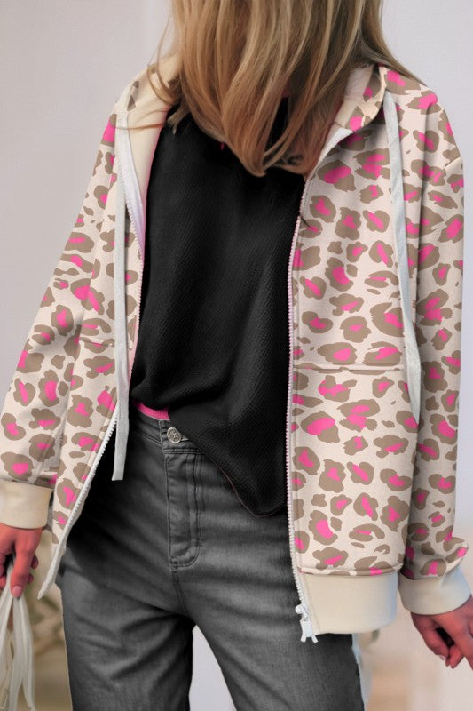 Leopard Pink Zip Hoodie