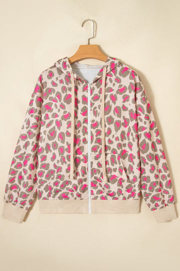 Leopard Pink Zip Hoodie