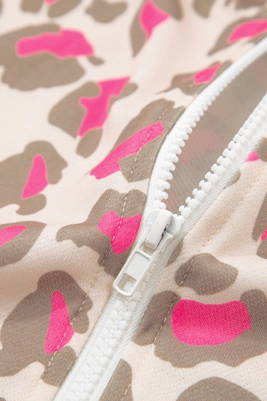 Leopard Pink Zip Hoodie