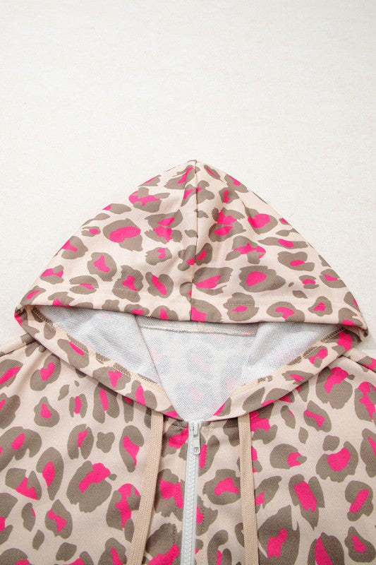 Leopard Pink Zip Hoodie