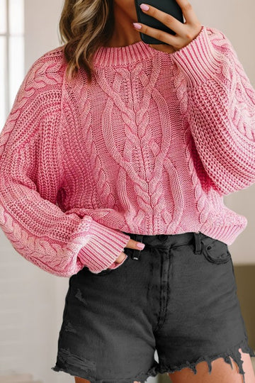 Pink Mineral Wash Cable Knit Sweater
