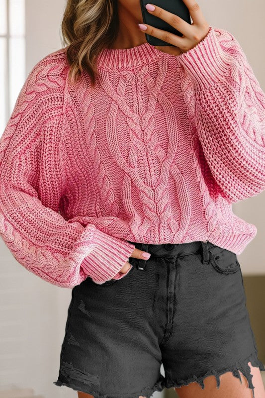 Pink Mineral Wash Cable Knit Sweater