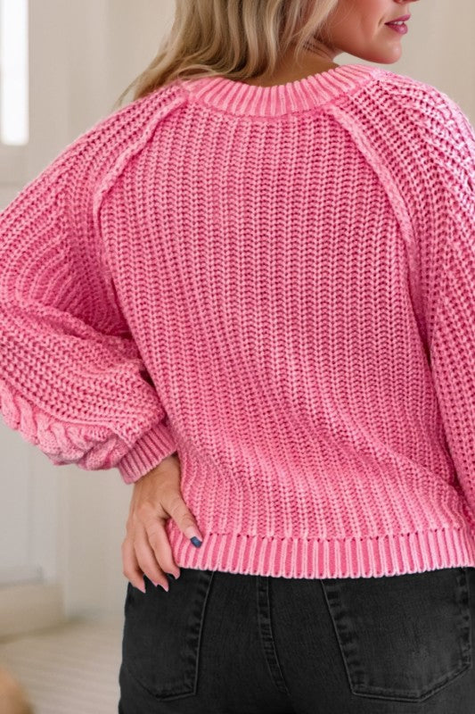 Pink Mineral Wash Cable Knit Sweater
