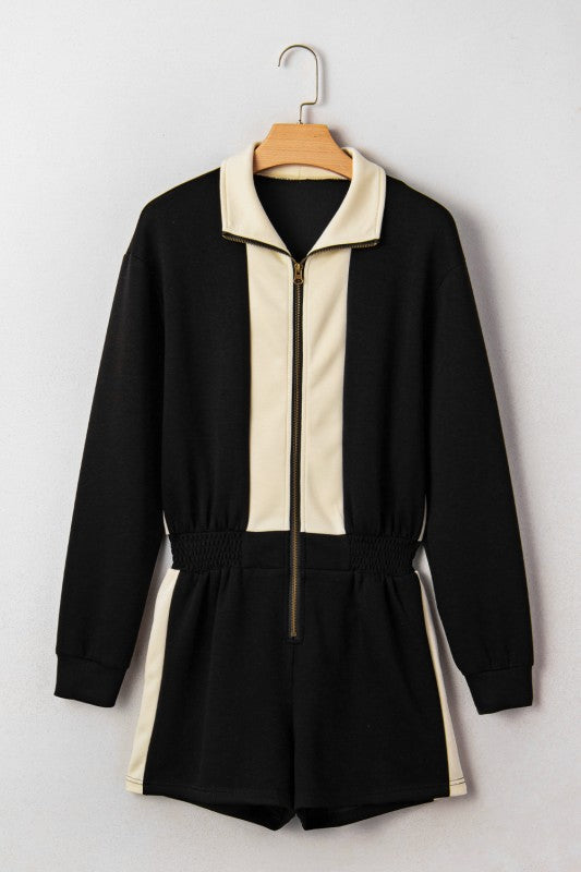 Black & White 2 Tone Zipper Romper