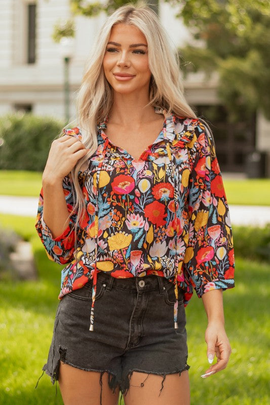 Fall Floral Peasant Blouse
