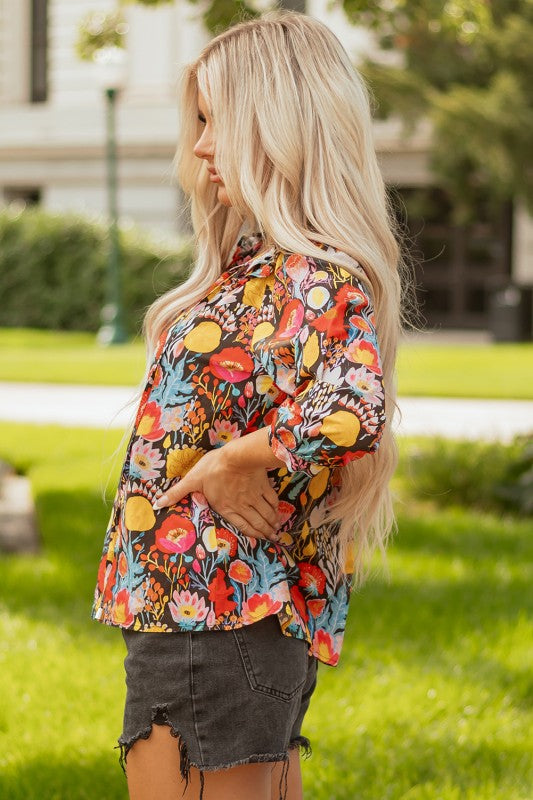 Fall Floral Peasant Blouse