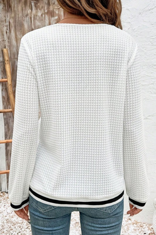 Preppy Waffle Knit Winter White Top