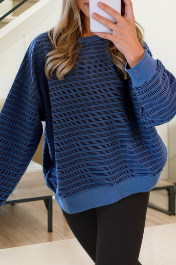 Blue Baggy Striped Pullover