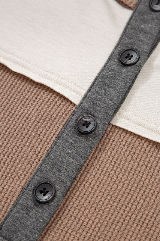 Color Block Stripe Waffle Knit Henley