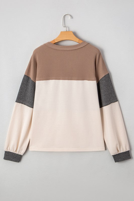 Color Block Stripe Waffle Knit Henley