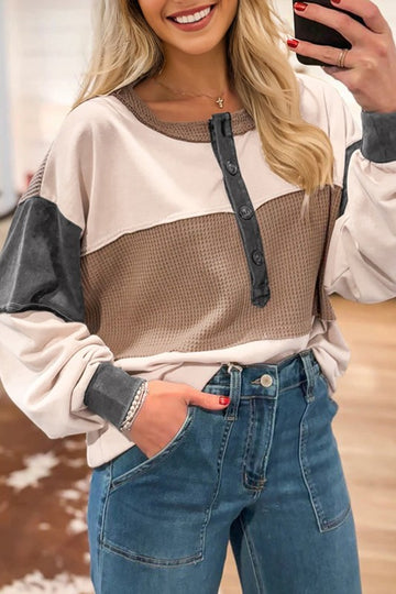 Color Block Stripe Waffle Knit Henley