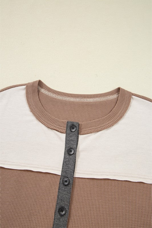 Color Block Stripe Waffle Knit Henley
