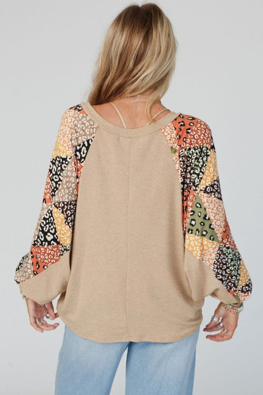 Contrast Raglan Patchwork Color Sleeve Top